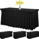 3 Pack 6ft Spandex Table Skirt Fitted Black Stretch Tablecloth,One-Piece Wrinkle-Resistant Ruffles Design,Perfect for Rectangle Tables Banquets Parties Wedding