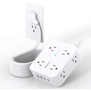 Extension Cord 15 Ft, Power Strip with 4 USB Ports(2 USB C), HANYCONY 8 Surge Protector Outlets with Flat Plug, Wall Mount, Desk for Home Office College Dorm Room Essentials