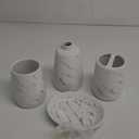 Bathroom Accessories Set 4Pc Ceramic White with Gold Marble Pattern Lotion Soap Dispenser, Toothbrush Holder, Tumbler,soap Dish Bathroom Decor and Gift for Vanity Counter top