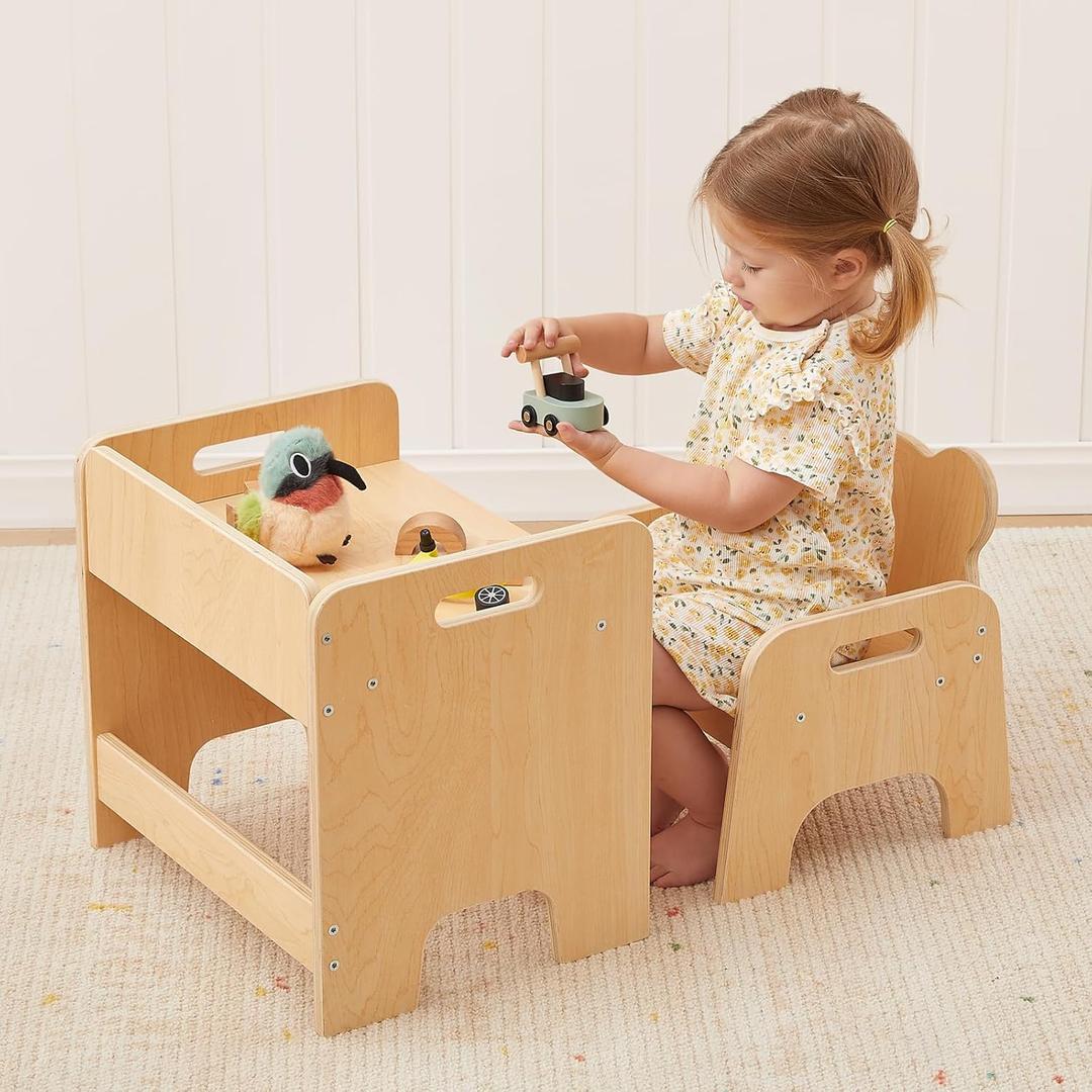 OOOK Montessori Weaning Table and Chair Set, Kids Activity Wooden Toddler Table and Chair, for Eating, Reading, Drawing, Play, Step Stool, Montessori Furniture for Toddlers 1-3
