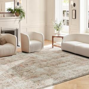 LIMON HOME Beige Rug 8x10 for Bedroom,Light Beige Area Rug,Floral Washable Rugs for Dining Room, Bedroom,Vintage Upgraded Anti-Slip Backing Thick Area Rug 8X 10