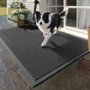 Front Door Mat 24''x36'', Drainage Heavy Duty Dirt Trapping Non-Slip Doormats, Outdoor Rubber Floor Mats, Restaurant Commercial Kitchen Industral Pool Entrance Bar Wet Area, Black