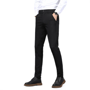 Plaid&Plain Men's Black Slim Fit Dress Pants  4-Way Flex Stretch Suit Pants 32W×28L