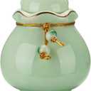 SOITIS Pet Memorial Urn for Cat or Dog Ashes - 3.54"x3.15" Elegant Ceramic Keepsake Holder with Pet-Shaped Lid & Gold Trim, Small Cyan Urn for Pet Ashes