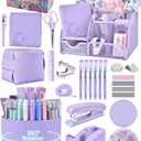 Purple Desk Accessories and Organizers with Desk Organizer and 360Rotating Pen Holder stapler Pen and a Lot of Office Purple Office Supplies Beautifully Presented in a Gift Box