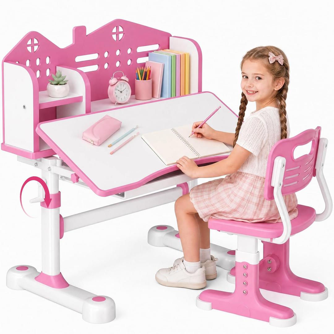 Xaperexi Kids Desk and Chair Set, Height Adjustable Kids Desk