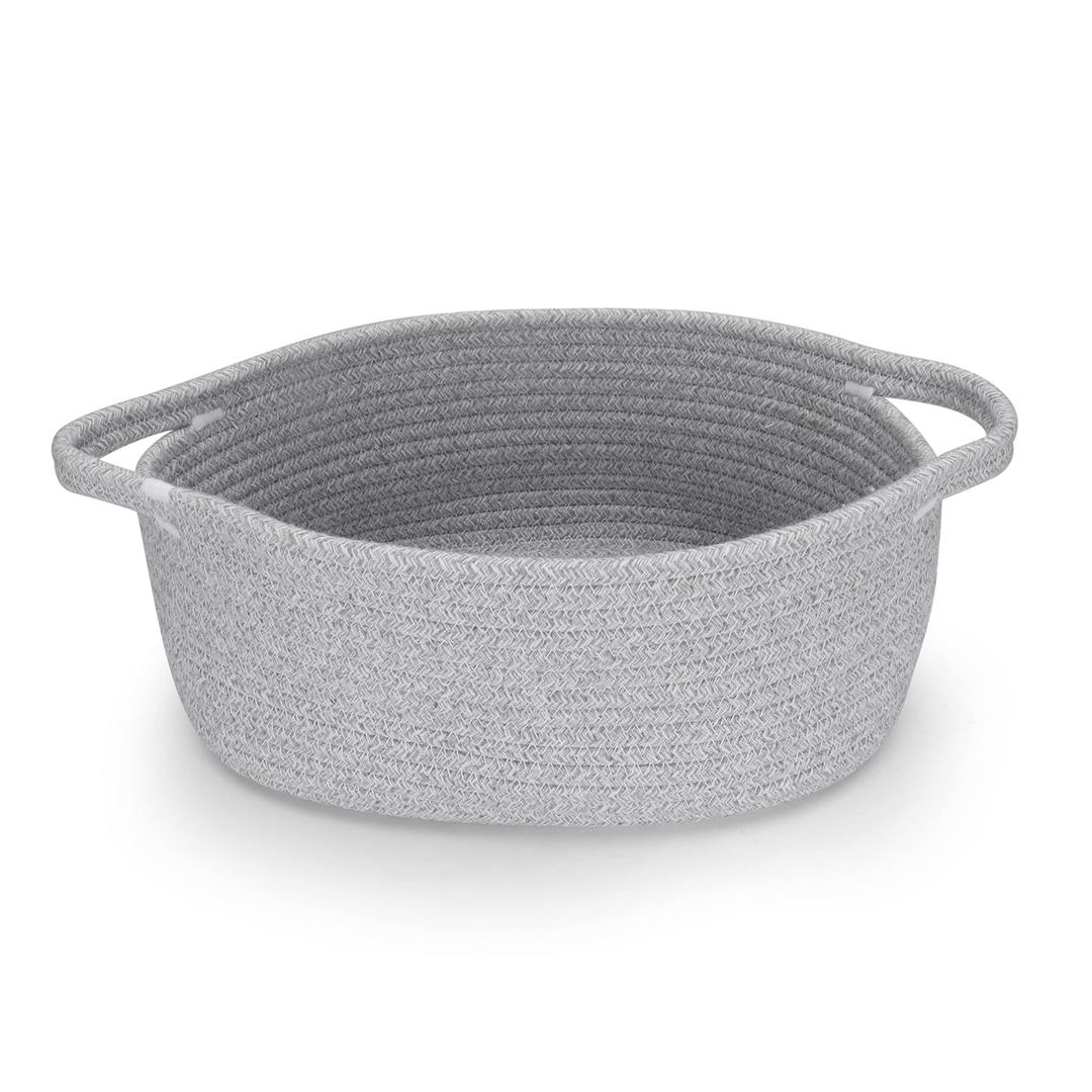 Small Woven Basket Cute Oval Cotton Rope Gifts Basket with Handle Empty Baby Wicker Storage Baskets Nursery Box Bin Kids Organizer Cat Dog Toy Baskets Easter Baskets Grey, 4 Pack