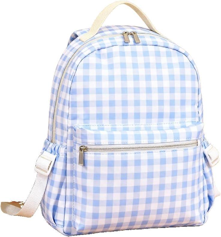 KCASCTIV Gingham Pattern Backpack, Pink and Blue Checkered, 34cm x 9cm, Large Capacity Suitable for Travel for Girls (blue)