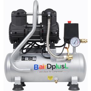 BairDplusL 3.2 Gallon Ultra Quiet Air Compressor 110V/60Hz 1.5HP 8.8CFM, MAX 115PSI Steel Tanks Oil-Free 70dB Noise Level Light & Quiet Portable Air Compressor with Wheels for Auto Repair