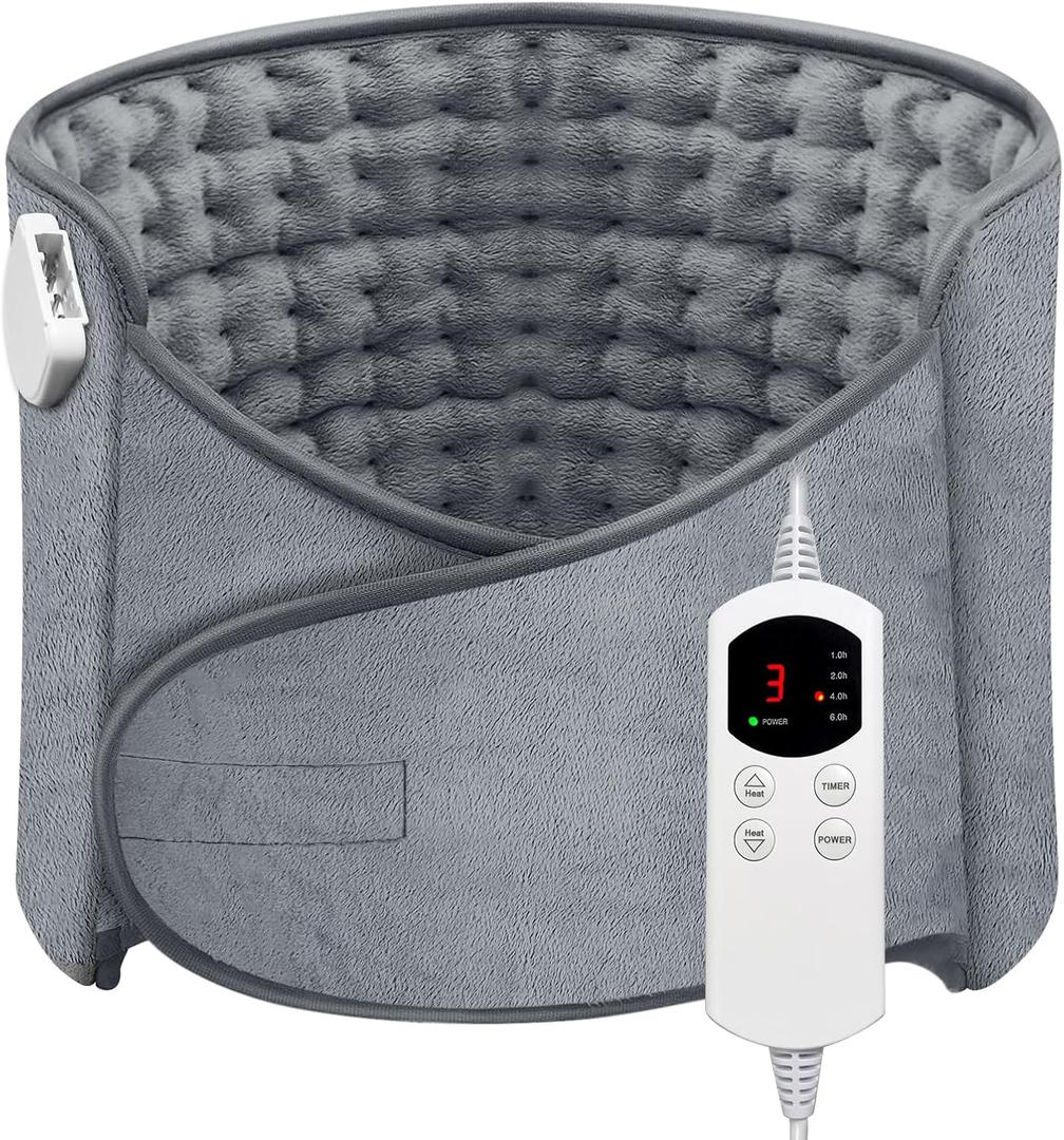 Heat Pad for Back Pain Relief Electric Heating Pads with 6 Temperatures Soft Detachable Heat Pad for Man Women (Gray)