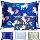 Blissy Toddler Silk Pillowcase - 100% Pure Mulberry Silk - 22 Momme 6A High-Grade Fibers - Soft and Gentle Silk Pillowcase for Kids Hair and Skin (Standard 20 x 26 in, Unicorn)