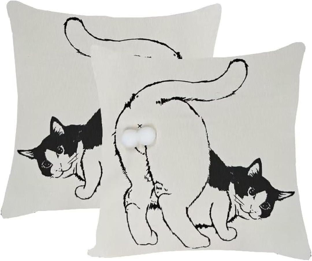 Funny Cat Pillows Decorative Throw Pillows Cover Set of 2,Cute Kitty Gifts for Cat Lovers Linen Pillow Case Decor Covers for Couch Bed Living Room - 18x18 Inches