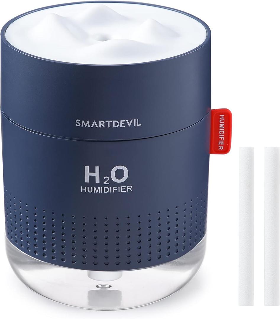 SmartDevil Small Humidifiers, 500ml Desk Humidifiers, Whisper-Quiet Operation, Night Light Function, Two Spray Modes, Auto Shut-Off for Bedroom, Babies Room, Office, Home (Dark Blue)