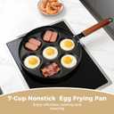 7-Cup Egg Frying Pan Nonstick, 12 in Omelet Pan with Wood Handle, Ceramic Coating Pancake Pan Includes Brush and Spatula, Compatible with All Stove Cookers