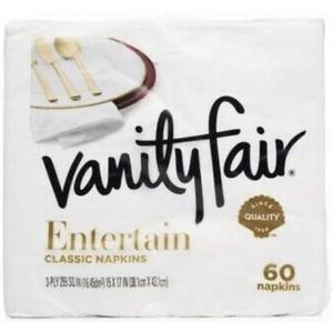 Vanity Fair Napkins Entertain Classic 3-ply, 60 Count, Pack of 2, White