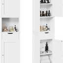 Shintenchi Tall Bathroom Storage Cabinet, Slim Corner Floor Cabinet with Doors and Drawer, Freestanding Narrow Bathroom Organizer with Adjustable Shelves for Small Space, White