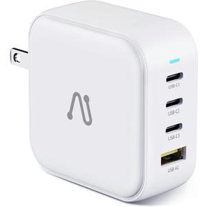 100W GaN Wall Charger, 4-Ports PD 100W Max Fast USB C Charging Adapter, Foldable Compact Charger Block Compatible with MacBook Pro Air, iPad Pro, iPhone 14,Galaxy S9 and More (White)