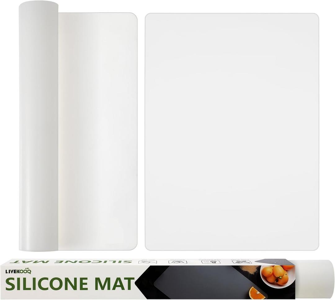 Silicone Mat for Kitchen Counter, Silicone Mat Trimable to Size (Translucent, 23.615.7inch-2PCS), BPA-Free Silicone Placemat, Heat-Resistant NonSlip Table Mat for Air Fryer, Countertop Protector Mat