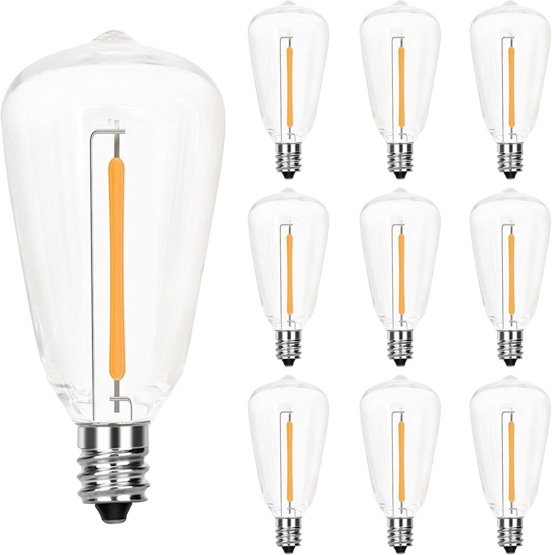 Edison LED Light Bulbs,10 Pack ST38 Clear Replacement Bulbs Fits C7 E12 Screw Base Light,Vintage 0.6W Dimmable Waterproof Bulbs for Indoor Outdoor Patio String Lights