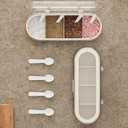 Kitchen Seasoning Box, 4 Grids Kitchen Spice Pots Condiment Storage Jars with Spoon and Lid for Sugar Salt Pepper
