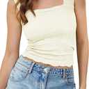 MISSACTIVER Women Square Neck Wide Straps Crop Tank Tops Casual Floral Sleeveless Lettuce Trim Slim Fit Crop Cami Vest Tops (Small, White)