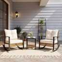 EO Living 3 Piece Rocking Patio Bistro Set, Outdoor Bistro Sets Wicker Patio Furniture Rocking Chairs Sectional Couch and 2-Tier Coffee Table for Garden, Balcony, Backyard (Beige), Large