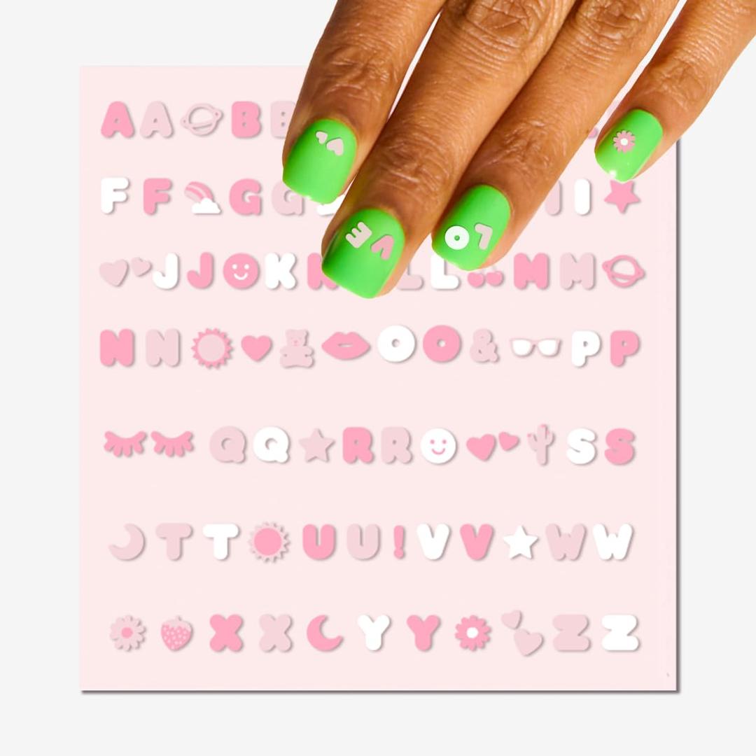 3 x Olive & June Nail Art Stickers | Easy-to-Use Nail Designs | Nail Art Made Easy | Hand-Screened, No-Fade Ink | Accent, Mix & Match, or Cover Chipped Polish | Pink Letters