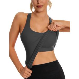 MathCat Seamless Workout Tank Top for Women with Built in Bra, Padded Racerback Ribbed Athletic Yoga Camisole (Large, Carbongrey)