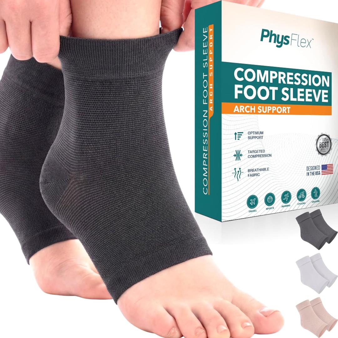 Ankle Brace for Women & Men - Compression Socks 20-30mmHg, Achilles Tendonitis, Plantar Fasciitis Relief, Sprained Ankle, Heel Spurs, Foot Swelling & Fatigue, Arch Support (1 Pair) (Gray, L)