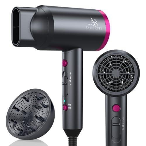 ANNE BETTY Ionic Hair Dryer with Diffuser, Powerful 1800W Blow Dryer for Women & Men, Fast-Drying Hair Dryer with Nozzle for Home, Salon, Travel