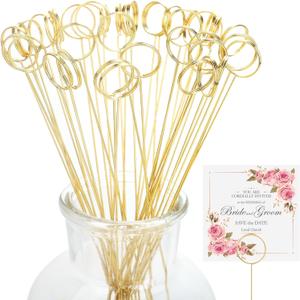 Picture Holders for Centerpieces,40Pcs Gift Card Holder Picks,Metal Photo Holders for Centerpieces,Sticks for Flower Bouquet Wedding Party Birthday (Round Shaped)