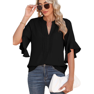 Womens Business Casual Tops Summer V Neck 3/4 Ruffle Sleeve T Shirts Dressy Casual Tunic Blouse, M