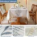 Laolitou Spring Table Cloth Rectangle Table, Embroidery Heavy Duty Cotton Linen Tablecloth, Farmhouse Rustic Waterproof Wrinkle Free Tablecloths with Tassels, Blue Fern, 5575 Inch