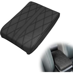 1 PCS Car Armrest Box Booster Pad, Leather 3D Texture Anti-Scratch Protective Cover, Memory Foam Leather Relieve Elbow Pressure Cushion, Universal for SUV, Truck, RV and More (Black)