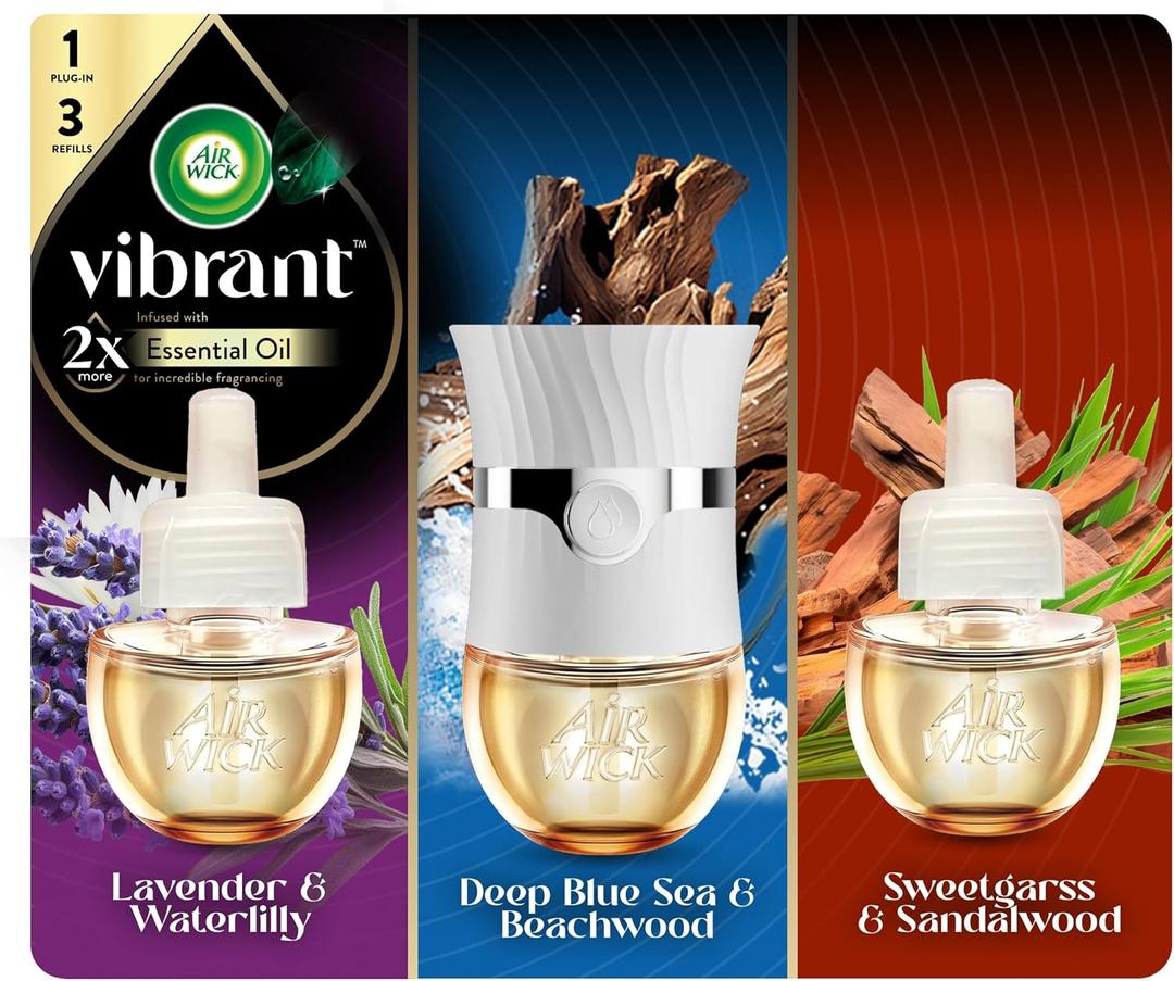 Air Wick Vibrant Plug In Scented Oil Warmer + Refills,Mixed Pack, Gadget + 3 ct (2.01 Fl Oz (Pack of 1))