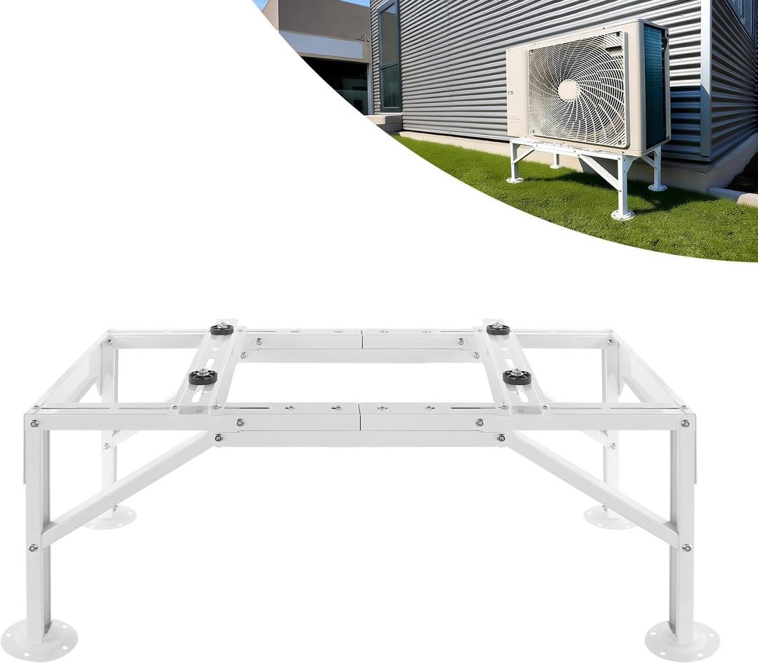 Mini Split Ground Stand for 9000-18000 BTU, Mini Split AC Bracket for Ductless Air Conditioners Heat Pump System,Heavy Duty Condenser Stand Adjustable Length 9.6" to 33.1" Max Load 500Lbs(White)