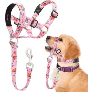 Dog Head Collar, Printed No-Pull Headcollar, Adjustable Dog Head Halter Gentle Lead with Safety Link, 3 Colors Muzzle Leash for Dogs Easy Walks (Small, Mimosa)