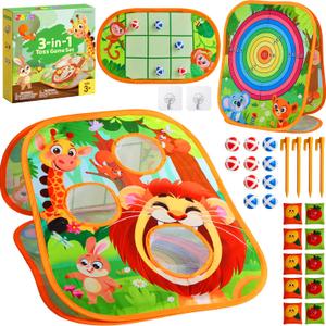 JOYIN 3-in-1 Animal Bean Bag Toss Game for Kids, Portable Corn Hole Games with Tic Tac Toe & Small Sticky Balls, Indoor & Outdoor Toys for Party Yard Beach Lawn, Birthday Gift for Boys Girls Toddlers