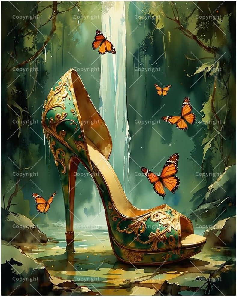 DecorFriday Butterfly High Heel Paint by Numbers Kit for Adults - DIY Canvas Painting, Acrylic Paint Set, Suitable for Beginners, Ideal for Home Decor or Gifting(16X20IN Framed)