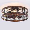 REDSTAR Flush Mount Caged Ceiling Fan with Lights, 20" Small Bladeless Ceiling Fans with Remote, Rustic Low Profile Ceiling Fans 6-Speeds Reversible Enclosed Ceiling Fan for Bedroom Kitchen Farmhouse