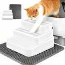 Adjustable 3 Steps Litter Box Ramp with Litter Mat, Cat Litter Box Step with Litter Trapper, Detachable & Non-Slip Cat Stair for Automatic Boxes Small Elderly Cats