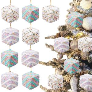 Set of 9/6 Christmas Square Dessert Ornament Candy Land Hanging Ornament for Christmas Tree Dessert Party Decorations Ornaments Candyland Themed Party Supplies for Xmas New Year Birthday (1, Square)