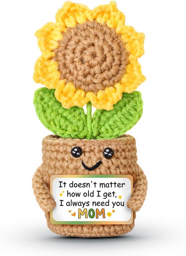 3 x Gifts for Mom from Daughter & Son, Mini Sunflower Crochet, Gift for Mother in Law Step Bonus Mom, Handmade Desk Decor