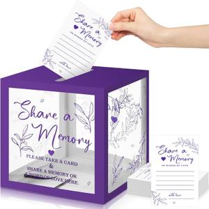 50 Pcs Greenery Share a Memory Card for Celebration of Life Memory Cards Box with Transparent Windows Memory Box for Funeral Wedding Birthday Graduation Bridal Shower Guest Card Ideas (Purple)
