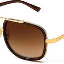 FEISEDY Retro Trendy Aviator Sunglasses Women Men Classic Vintage Square Sunglasses 70s Large Metal Shades B2321 (004 Gold Frame/Gradient Brown Lens)
