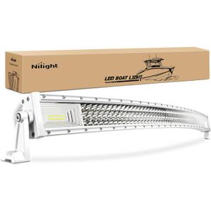 Nilight Marine LED Light Bar Navigation Lights 52 Inch Curved White Spot Flood Combo Ponton Boat Deck Dock Lighting for Night Fishing T-top Stern Yacht Sailboat Trucks Tractors