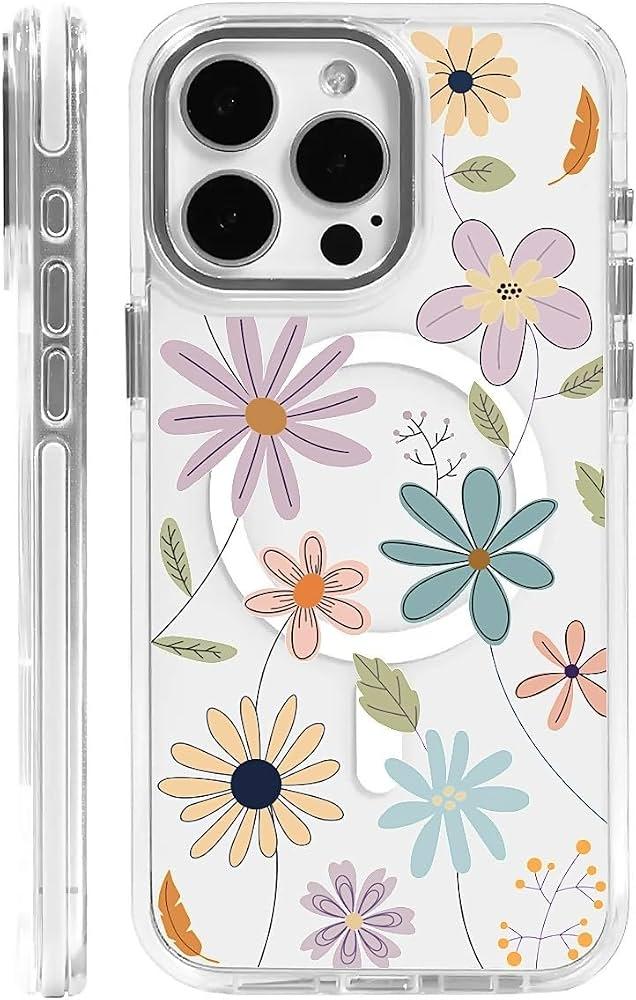 OKBUOK for iPhone 13 Pro Max Case [Compatible with Magsafe], Girls Women Clear Magnetic Case Silicone Shockproof Protective Cover with Pattern Colorful Abstract Flowers