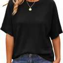 Saodimallsu Womens Short Batwing Sleeve Sweaters Oversized Crew Neck Casual Basic Knit Pullover Tops Shirt (Black, S)