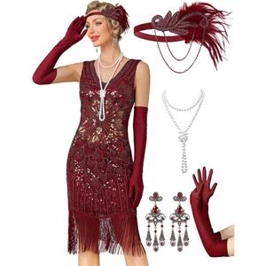 MTITE Women's Flapper Dresses 1920s,Great Gatsby Dresses Sequin Fringe Cocktail Dress Roaring 20s Dress for Harlem Nights (Red, M)