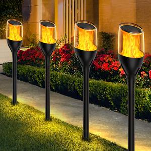 WdtPro Upgraded Solar Lights Outdoor, 8 Pack Taller Flickering Flame Solar Torch Lights, Waterproof Halloween Lights Solar Powered, Flame Light for Halloween Outside Patio Yard Decor (Yellow)